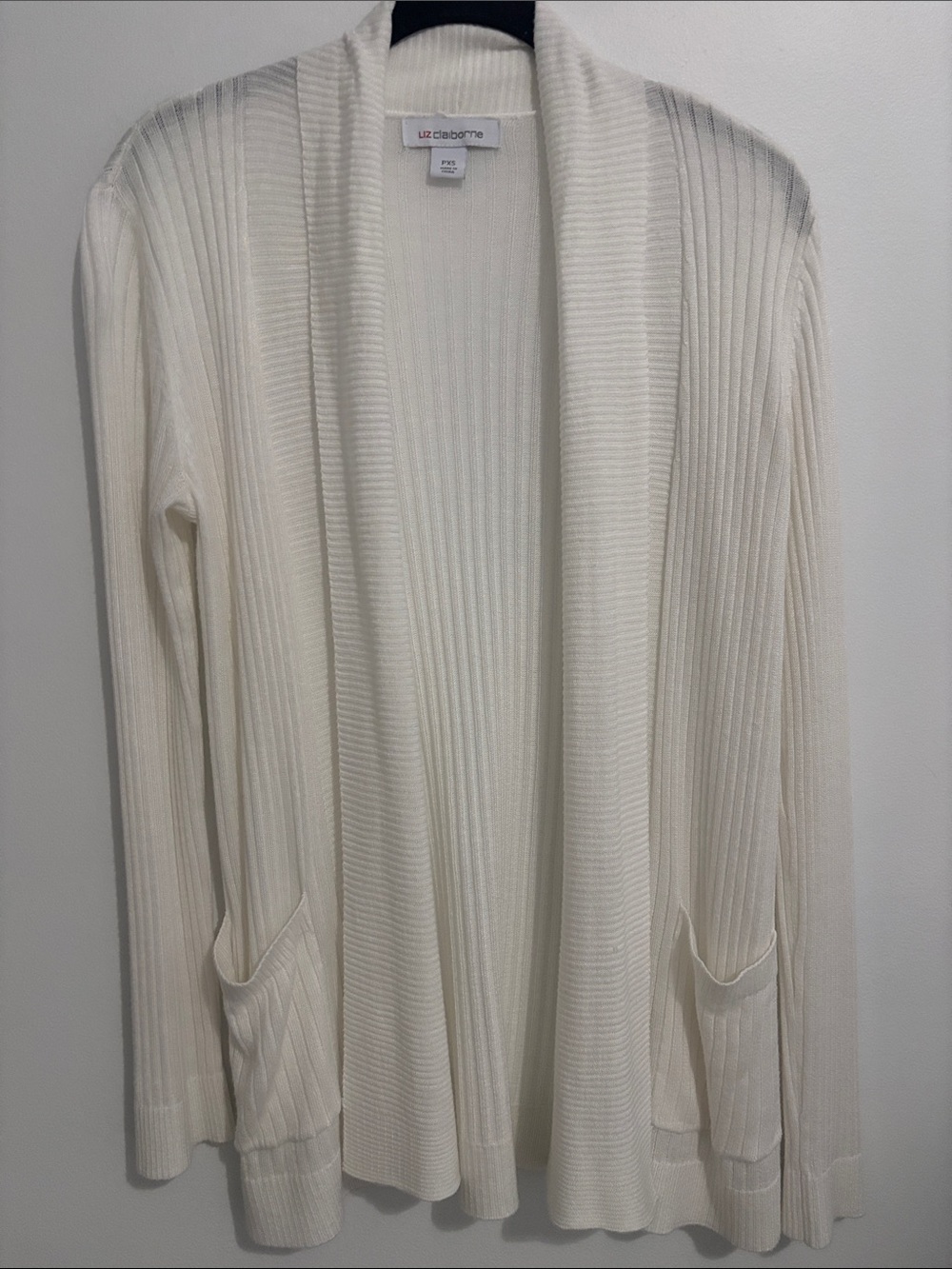 Liz Claiborne Off-White Ribbed Open-Front Cardigan PXS